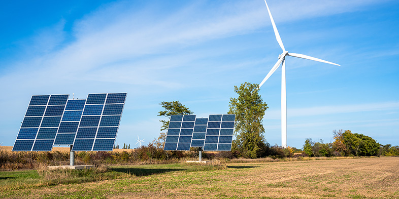 Solar panels with a wind turbine