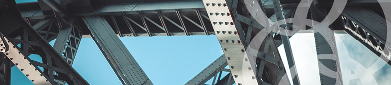 Bridge frame closeup on blue sky background.