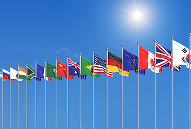Flag of many countries lined up in a row