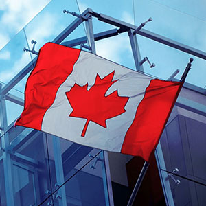 Canadian flag outside a building.
