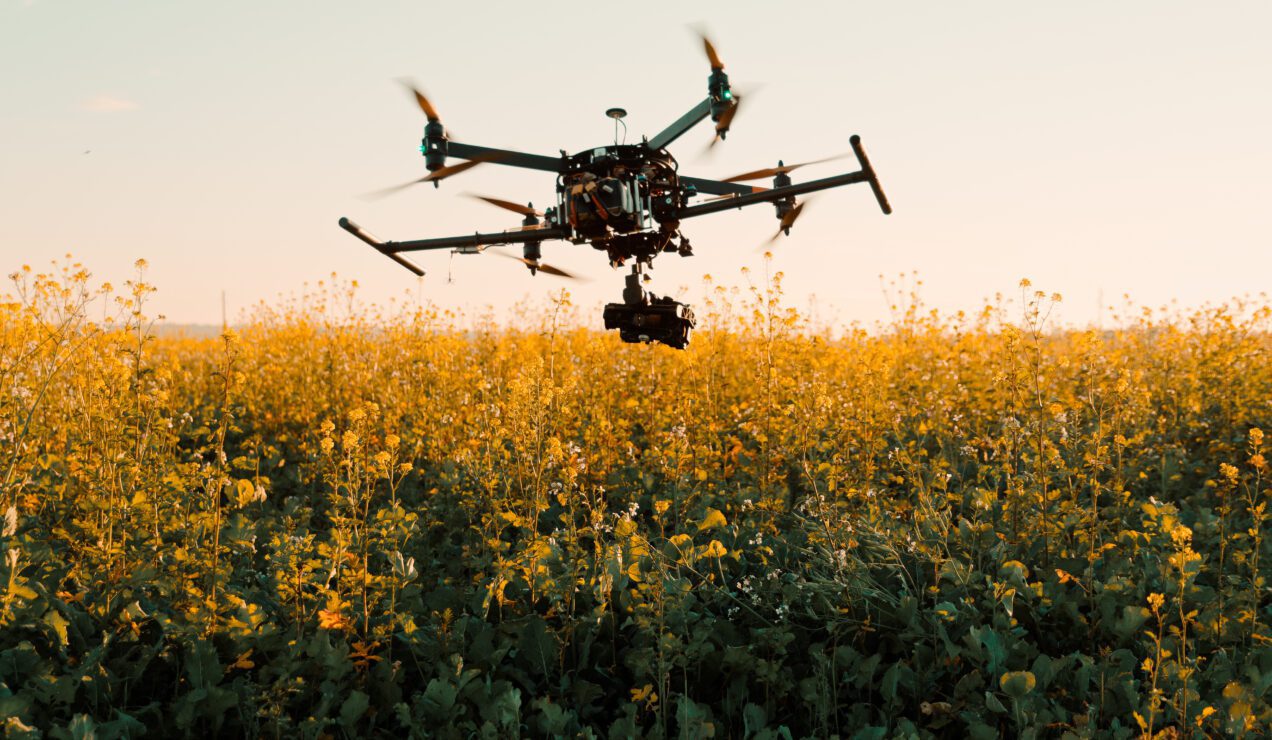 drones flying over crops